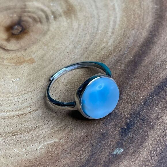 Larimar S925 sterling silver adjustable ring 10mm natural stone crystal NEW - Picture 13 of 14